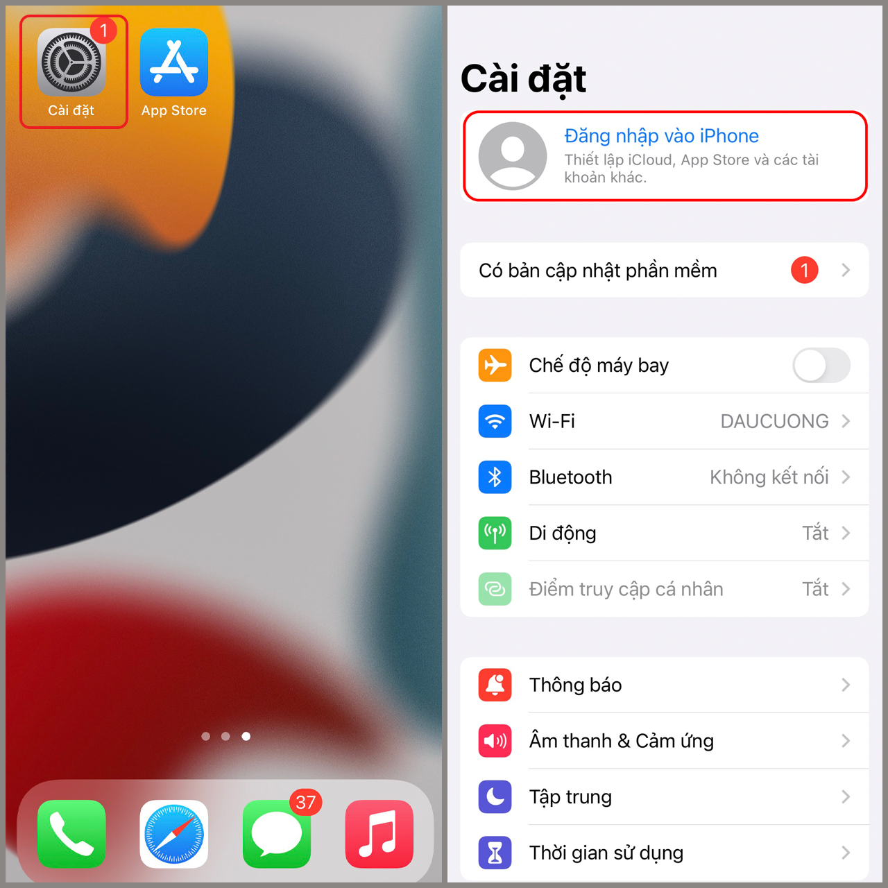 Cách tạo iCloud/Apple ID trên iPhone, iPad bước 1